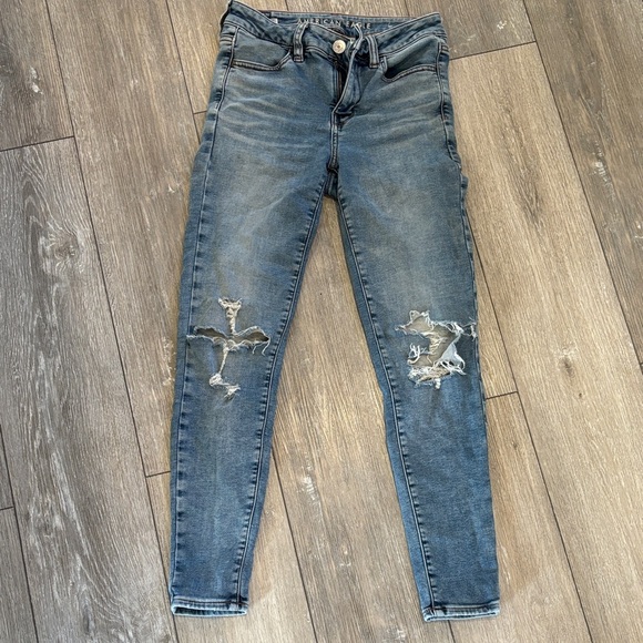 American Eagle Outfitters Denim - American Eagle Outfitters Ripped Skinny Jeans in Gray-Blue